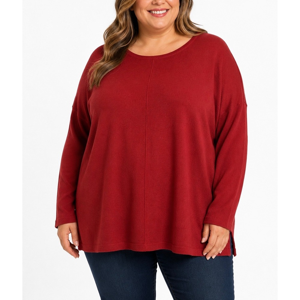 Style & Co Tunic Sweater Womens 2X Burgundy Ribbed Sleeve NWT Minimalist Comfort